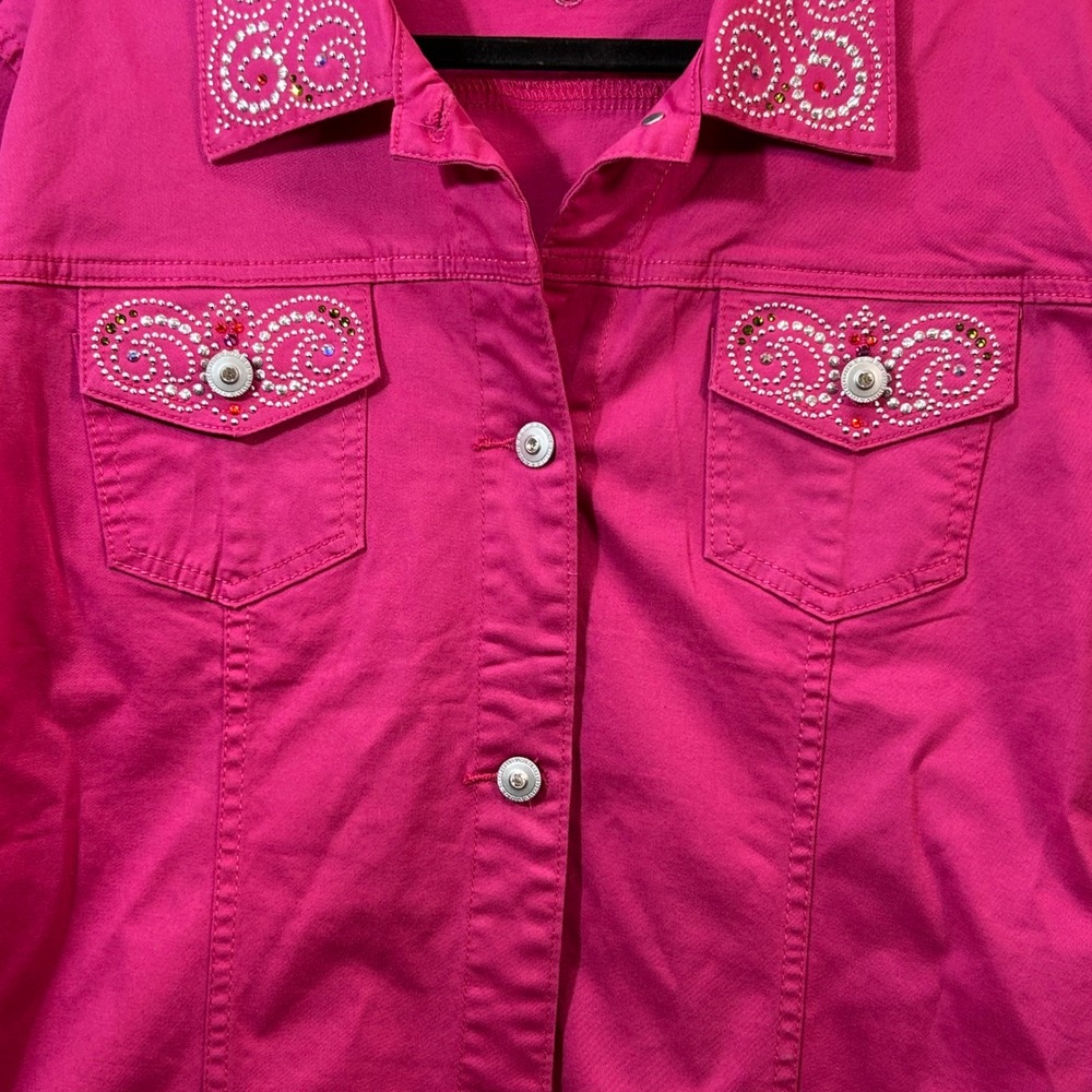 Christine Alexander Fuchsia Swarovski Crystal Embellished Denim Jacket XXL New - Picture 3 of 13